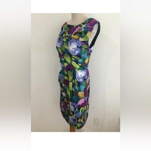 Suzi Chin Shift Dress in Purple and Green Abstract